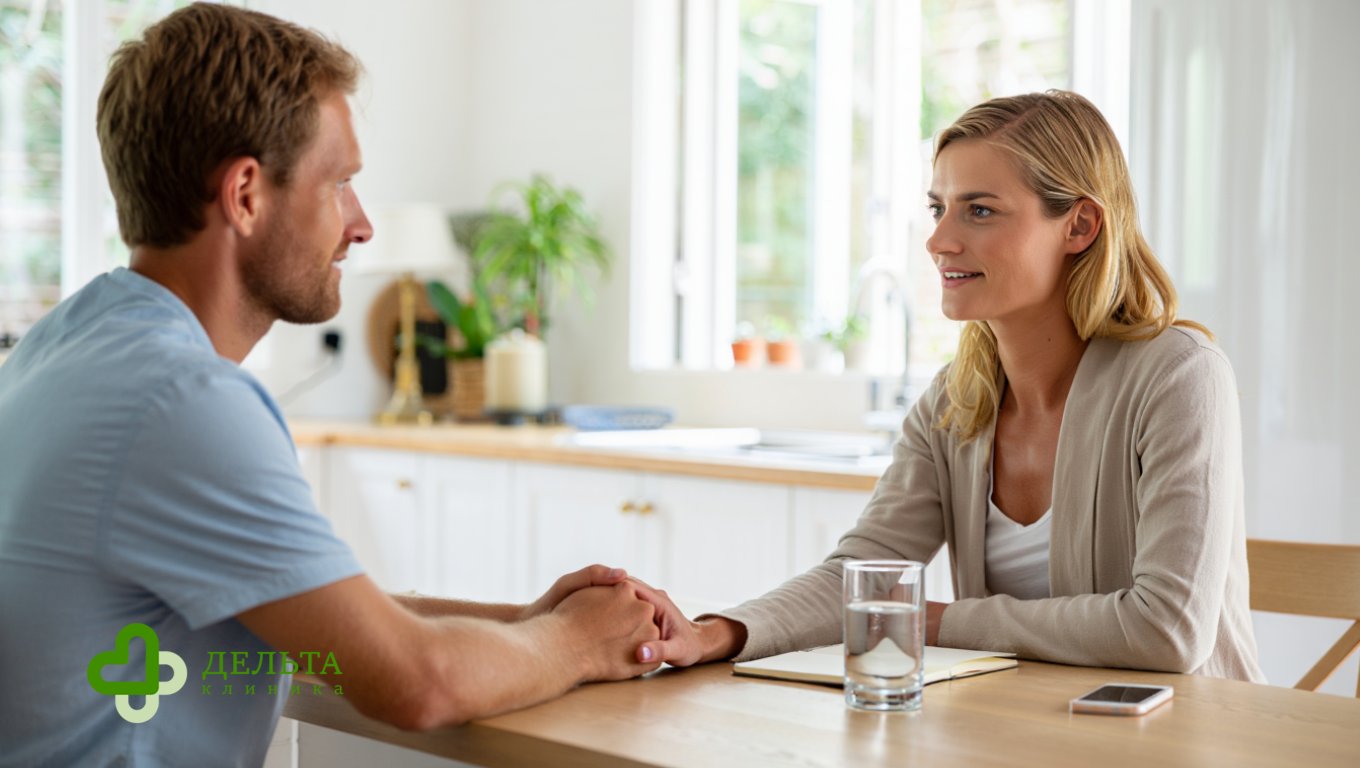 Женщина поддерживает мужчину